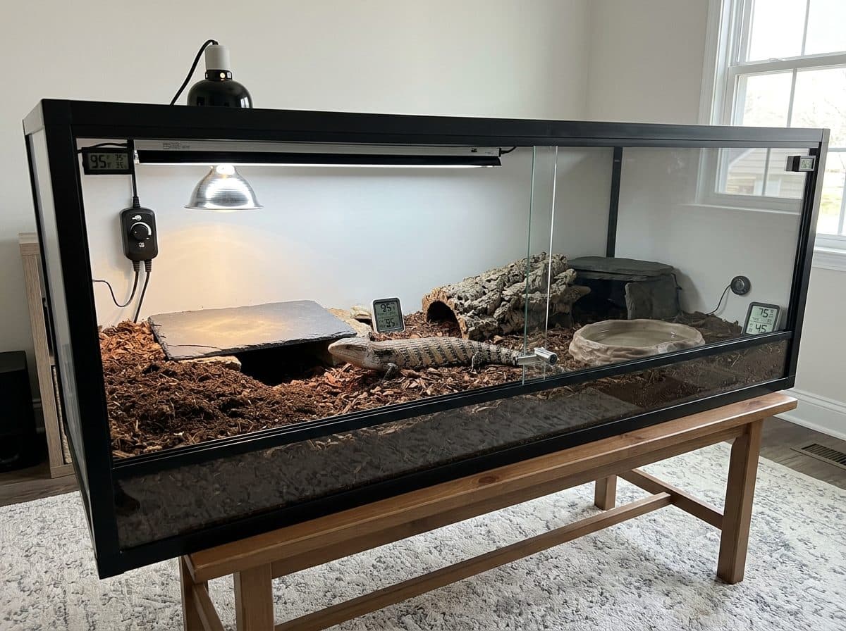 A correctly set up Blue-Tongue Skink enclosure