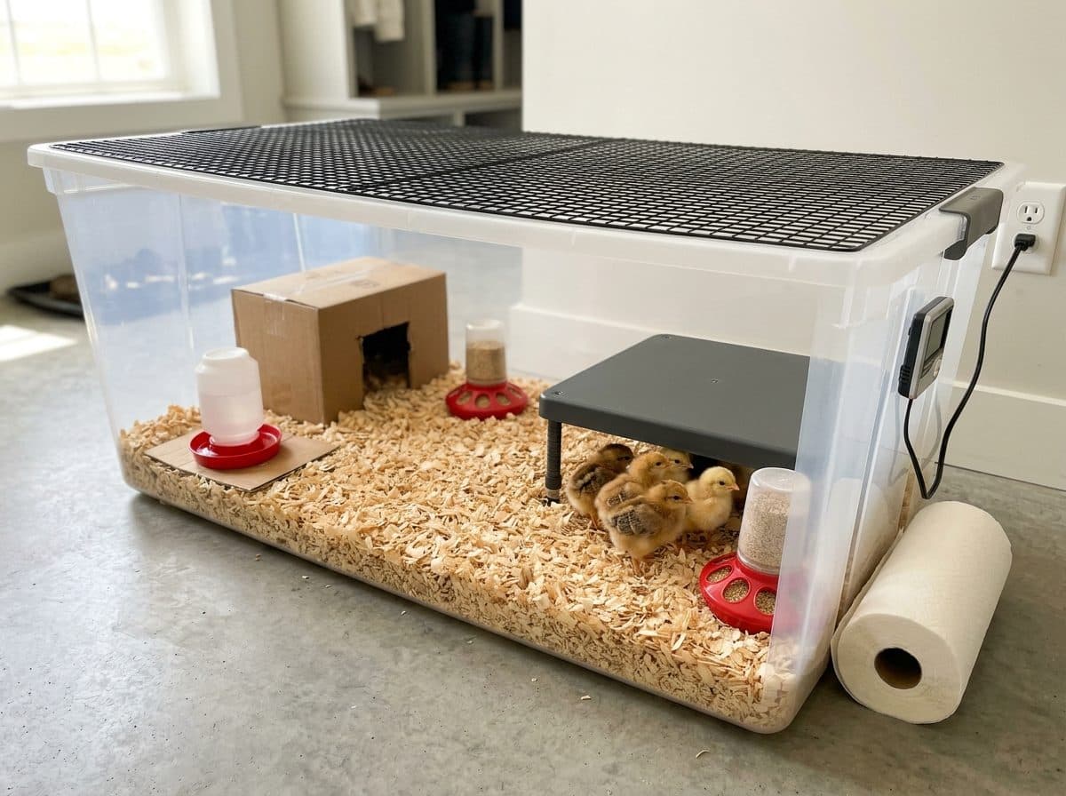 A correctly set up Baby Chicks (Brooder) brooder