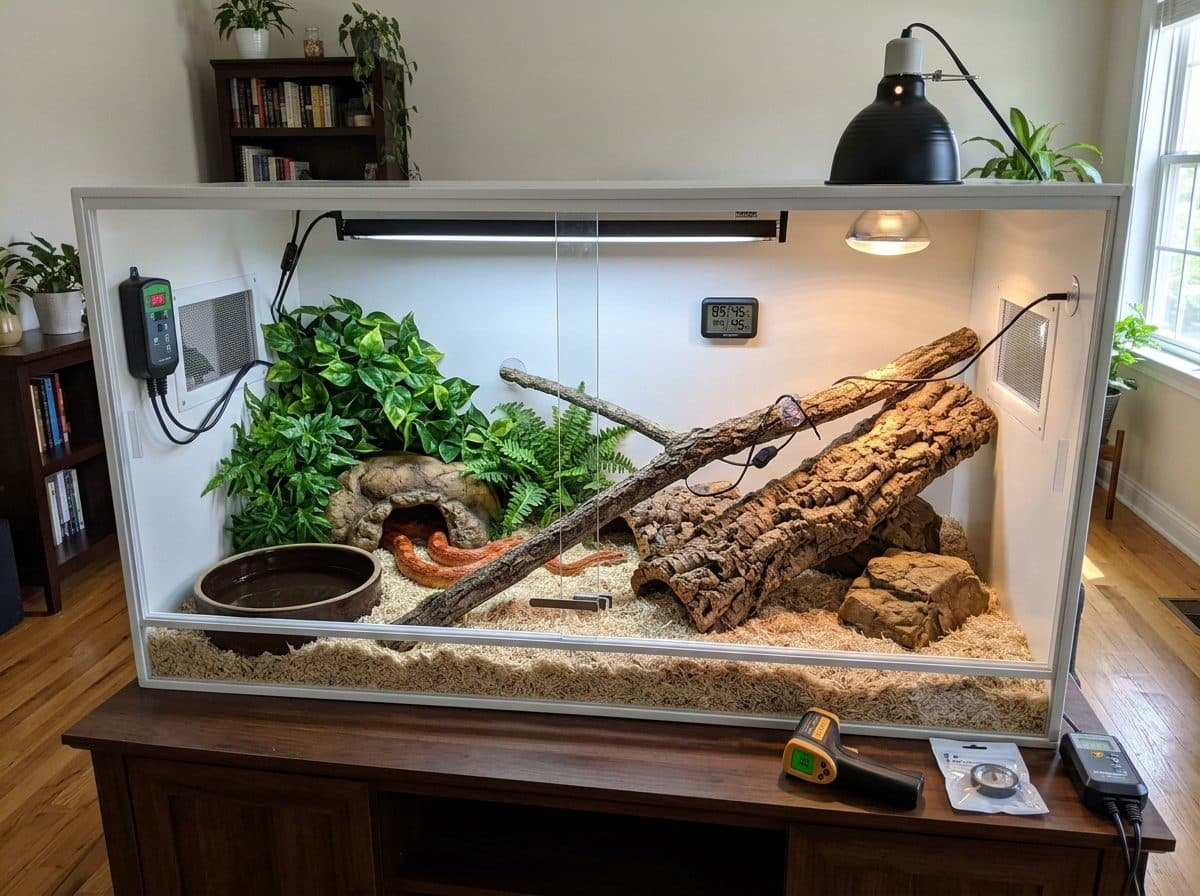 A correctly set up Corn Snake enclosure