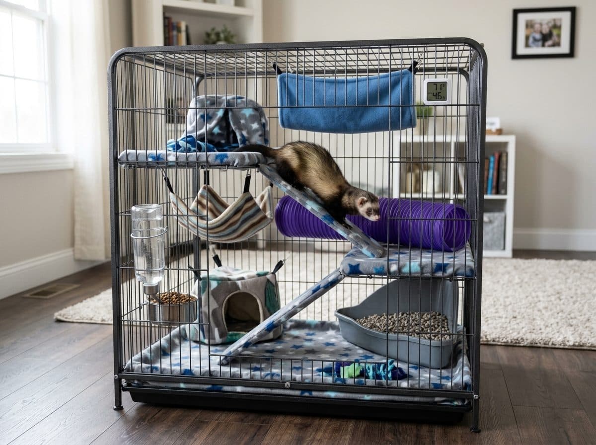 A correctly set up Ferret cage