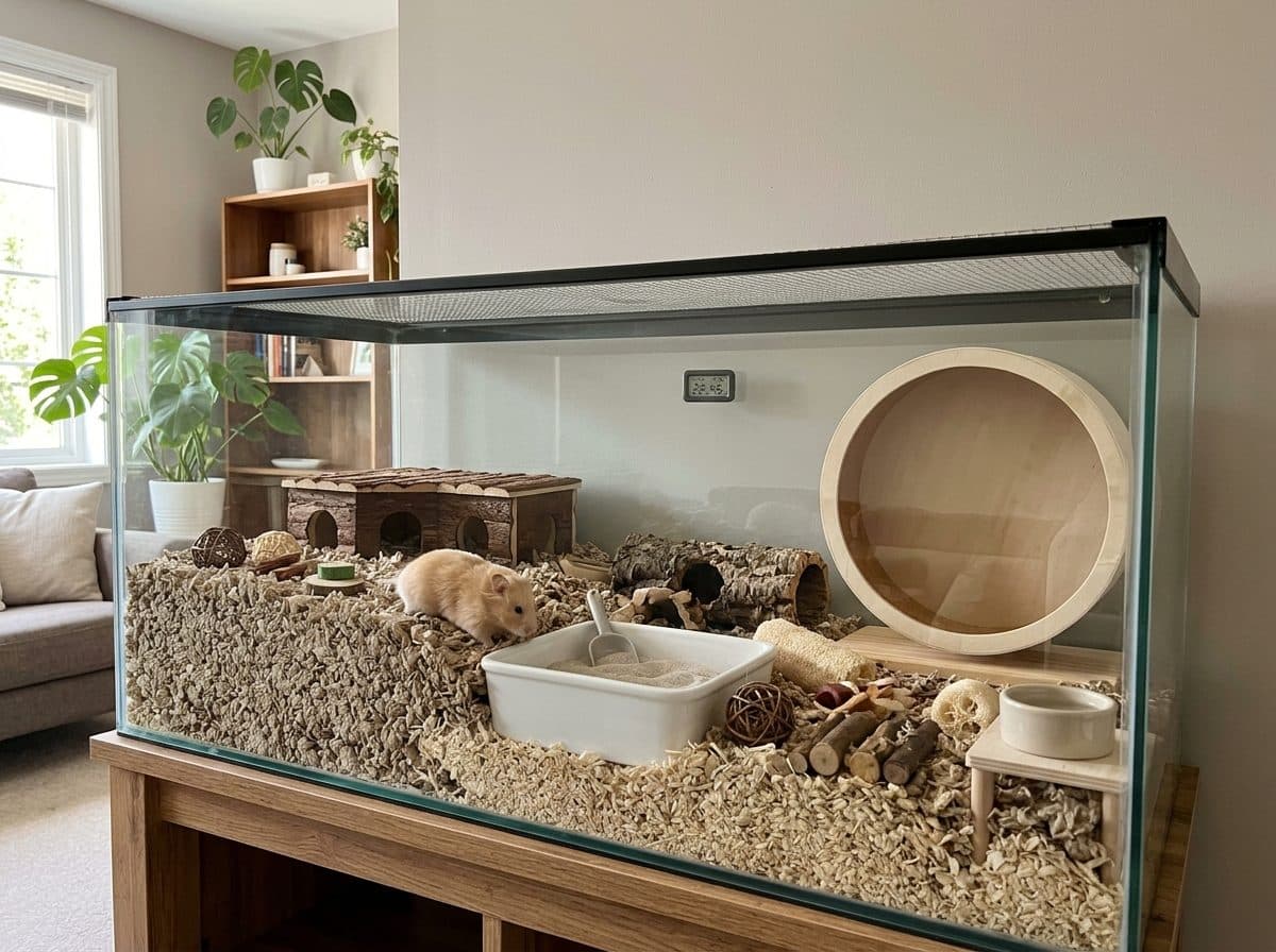 A correctly set up Hamster cage