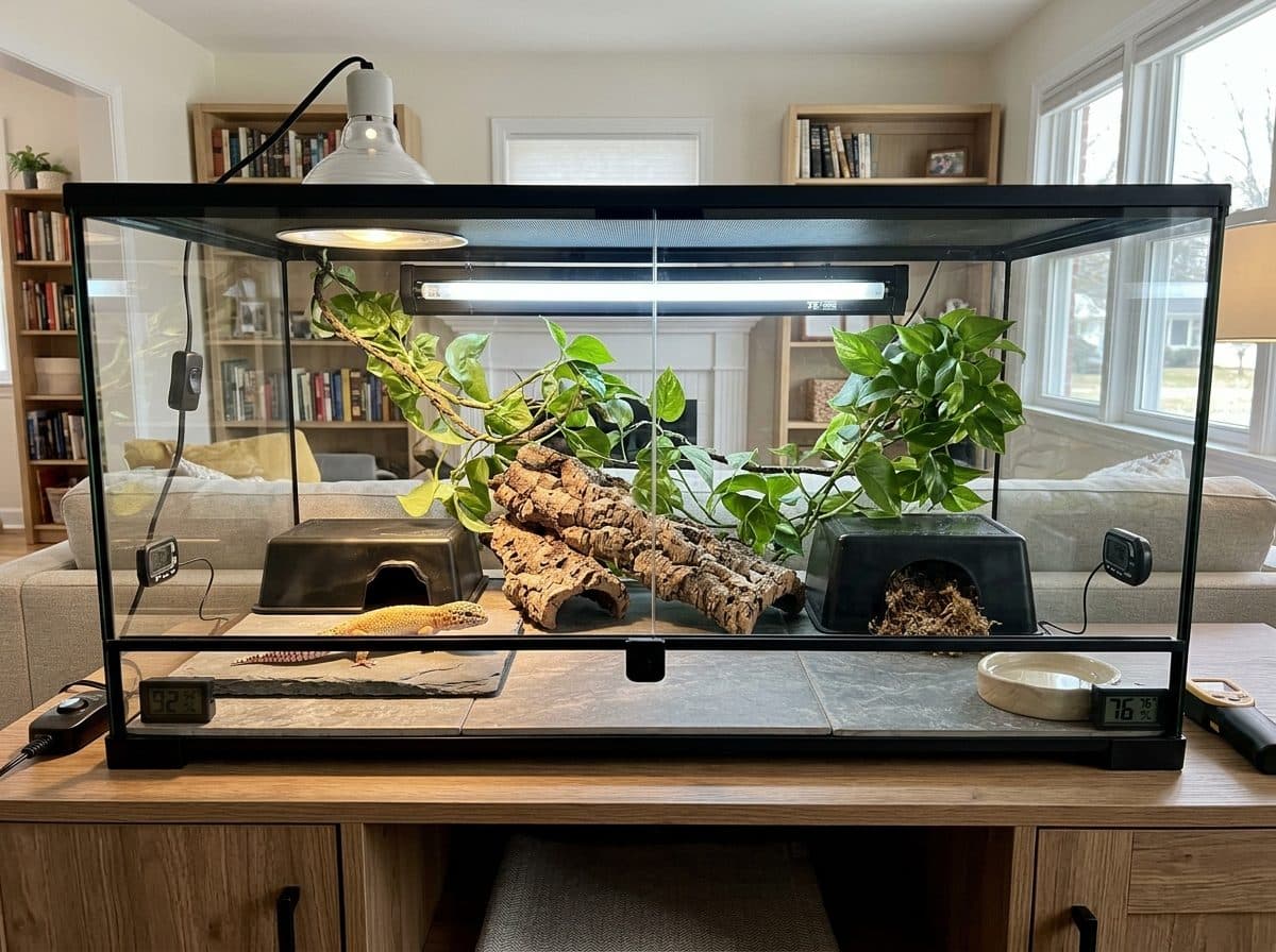 A correctly set up Leopard Gecko enclosure
