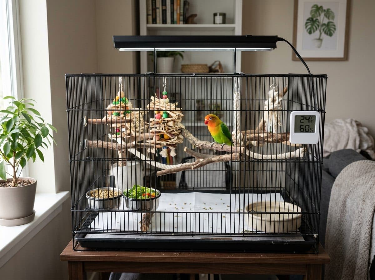 A correctly set up Lovebird cage