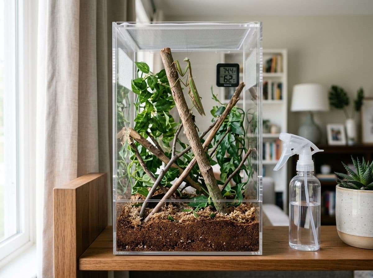 A correctly set up Praying Mantis enclosure