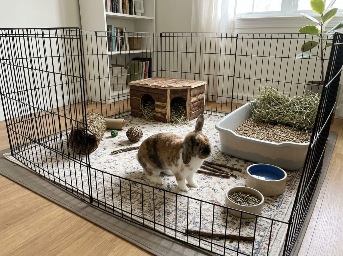 A correctly set up Rabbit cage