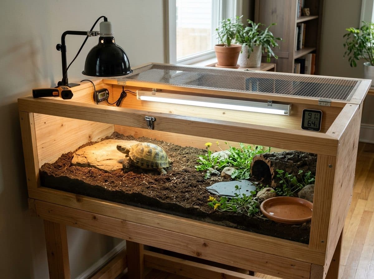 A correctly set up Russian Tortoise enclosure