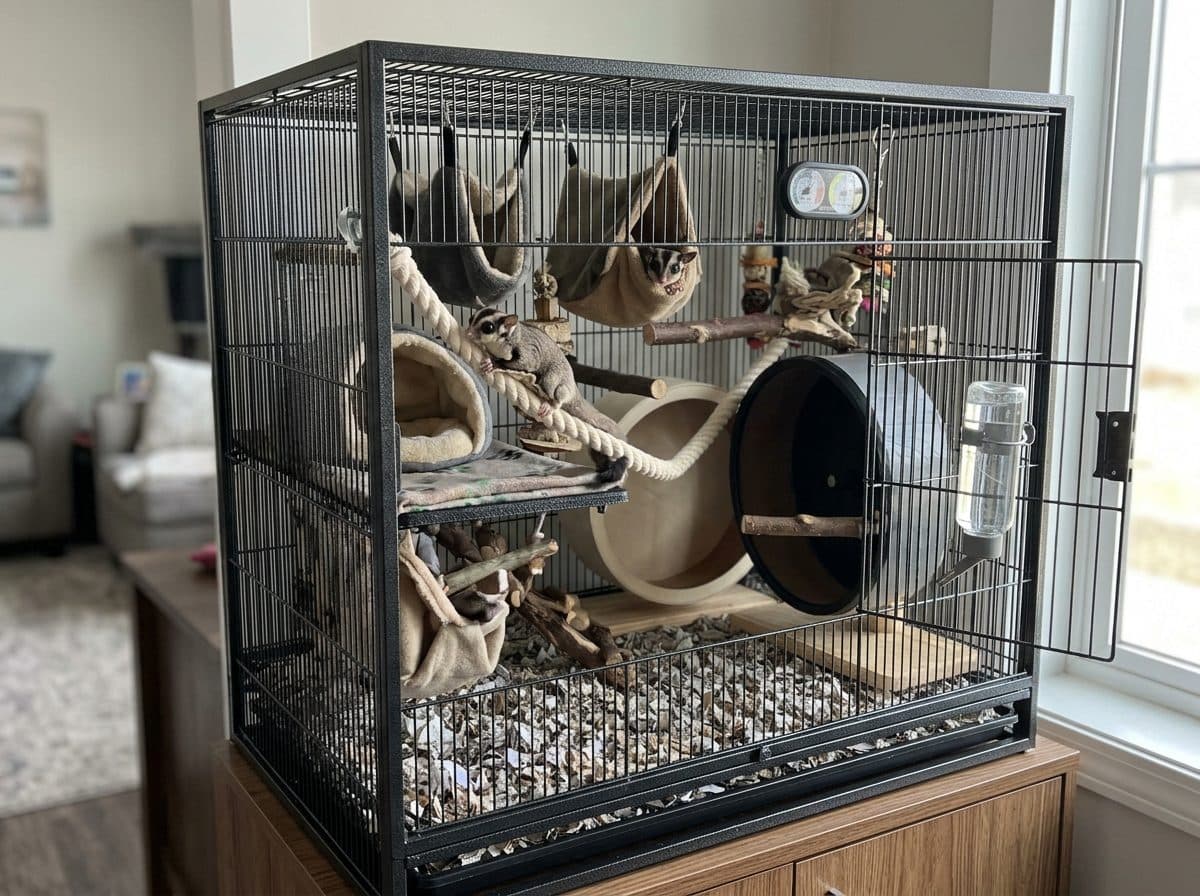 A correctly set up Sugar Glider cage